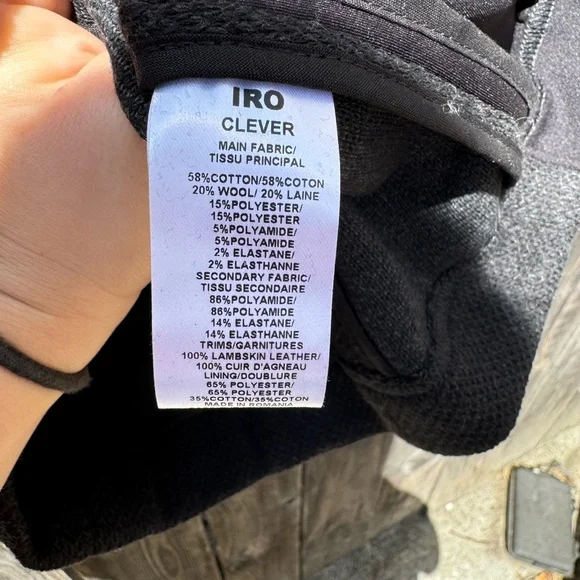 Iro Clever Wool and Lambskin Leather Jacket Charcoal Grey and Black Zip-Up 38/6 - Picture 13 of 13